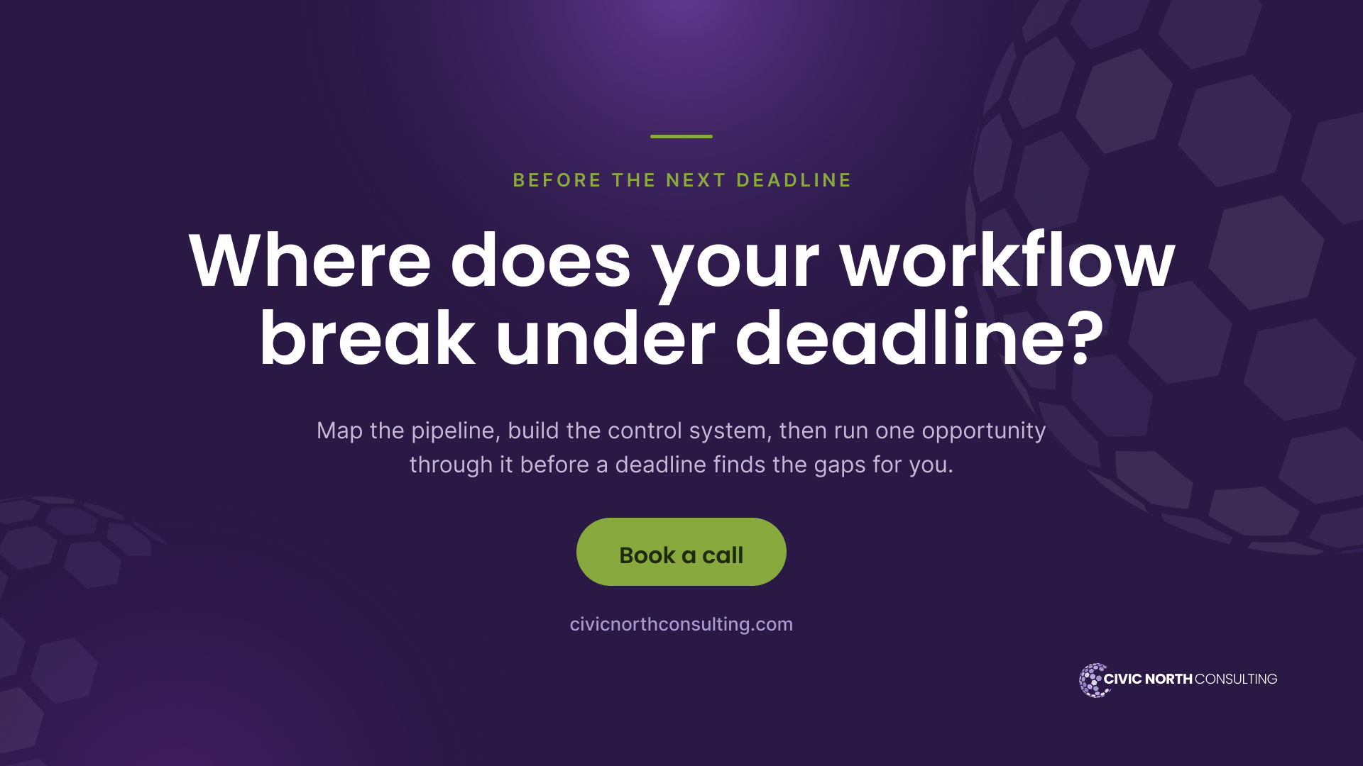 where does your workflow break under deadline? Map the pipeline, build the control system, then run one opportunity through it before a deadline finds the gaps for you.