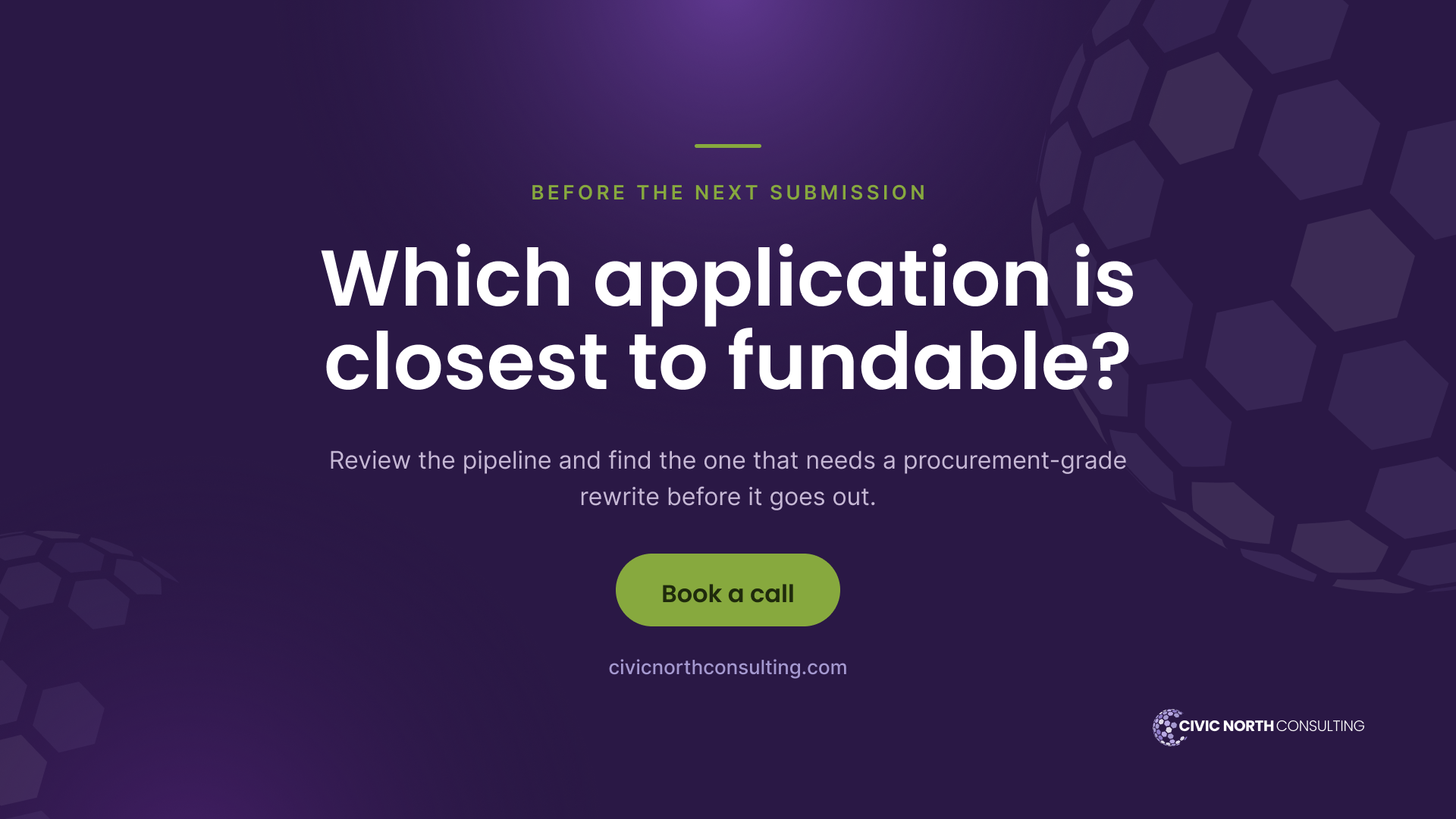 which application is closest to fundable? Review the pipeline and find the one that needs a procurement-grade rewrite before it goes out.